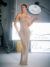 Load image into Gallery viewer, Misael Halterneck Crystal Chain Maxi Dress
