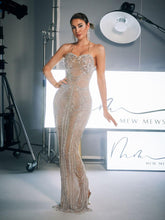 Load image into Gallery viewer, Misael Halterneck Crystal Chain Maxi Dress
