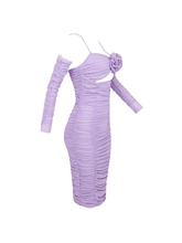 Load image into Gallery viewer, Monga Spaghetti Flower Ruched Midi Dress
