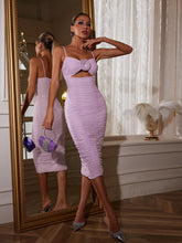 Load image into Gallery viewer, Monga Spaghetti Flower Ruched Midi Dress
