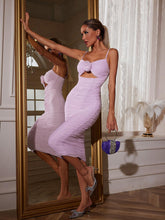 Load image into Gallery viewer, Monga Spaghetti Flower Ruched Midi Dress
