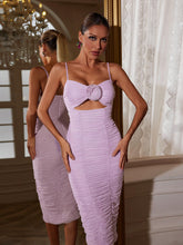 Load image into Gallery viewer, Monga Spaghetti Flower Ruched Midi Dress
