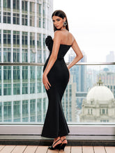 Load image into Gallery viewer, Musa Strapless Crystal Flower Bandage Dress In Black
