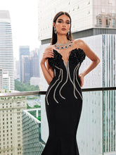Load image into Gallery viewer, Musa Strapless Crystal Flower Bandage Dress In Black
