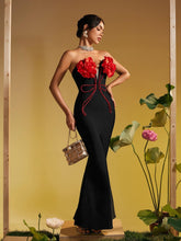 Load image into Gallery viewer, Musay Strapless Flower Crystal Maxi Dress
