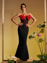 Load image into Gallery viewer, Musay Strapless Flower Crystal Maxi Dress
