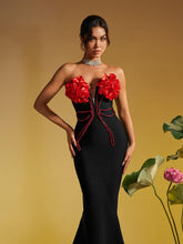 Load image into Gallery viewer, Musay Strapless Flower Crystal Maxi Dress
