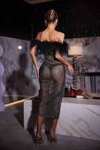 Load image into Gallery viewer, Myriam Feather Diamond Mesh Midi Dress
