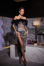 Load image into Gallery viewer, Myriam Feather Diamond Mesh Midi Dress
