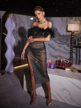 Load image into Gallery viewer, Myriam Feather Diamond Mesh Midi Dress

