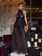 Load image into Gallery viewer, Nabby Halterneck Crystal Heart Mesh Dress
