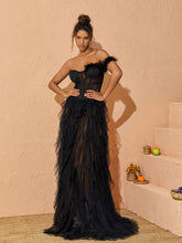 Load image into Gallery viewer, Titania One Shoulder Tulle Maxi Dress In Black
