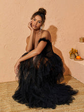 Load image into Gallery viewer, Titania One Shoulder Tulle Maxi Dress In Black
