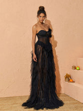 Load image into Gallery viewer, Titania One Shoulder Tulle Maxi Dress In Black

