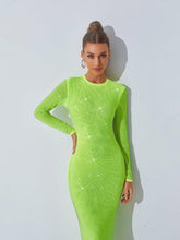 Load image into Gallery viewer, Neriah Crystal Embellished Midi Dress In Green
