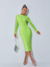 Load image into Gallery viewer, Neriah Crystal Embellished Midi Dress In Green
