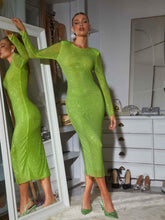 Load image into Gallery viewer, Neriah Long Sleeve Crystal Midi Dress In Green
