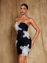 Load image into Gallery viewer, Niall Strapless Flower Pearl Mini Dress
