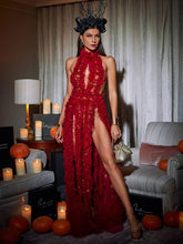Load image into Gallery viewer, Niam High Collar Tulle Dress In Red
