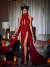 Load image into Gallery viewer, Niam High Collar Tulle Dress In Red
