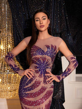 Load image into Gallery viewer, Nica Printed Rhinestone Mesh Maxi Dress
