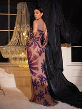 Load image into Gallery viewer, Nica Printed Rhinestone Mesh Maxi Dress
