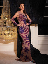 Load image into Gallery viewer, Nica Printed Rhinestone Mesh Maxi Dress
