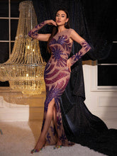 Load image into Gallery viewer, Nica Printed Rhinestone Mesh Maxi Dress
