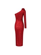 Load image into Gallery viewer, Nico One Shoulder Flower Sequin Midi Dress
