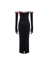 Load image into Gallery viewer, Nilo Flower Sequin Velvet Dress With Gloves

