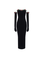 Load image into Gallery viewer, Nilo Flower Sequin Velvet Dress With Gloves
