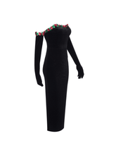 Load image into Gallery viewer, Nilo Flower Sequin Velvet Dress With Gloves
