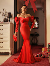 Load image into Gallery viewer, Nilsson Off Shoulder Flower Satin Maxi Dress
