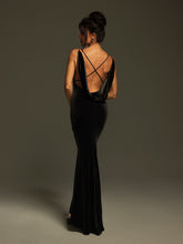 Load image into Gallery viewer, Nketiah Plunge Neck Flower Velvet Maxi Dress
