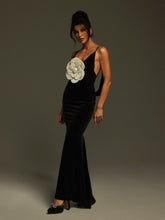 Load image into Gallery viewer, Nketiah Plunge Neck Flower Velvet Maxi Dress
