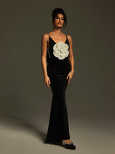Load image into Gallery viewer, Nketiah Plunge Neck Flower Velvet Maxi Dress

