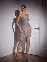 Load image into Gallery viewer, Nyra Crystal Chain Wrapped Mini Dress

