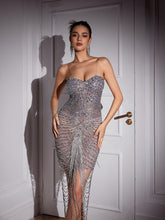 Load image into Gallery viewer, Nyra Crystal Chain Wrapped Mini Dress
