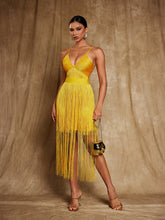 Load image into Gallery viewer, Oakleigh Spaghetti Fringe Bandage Midi Dress
