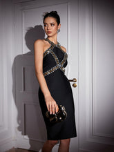 Load image into Gallery viewer, Ochre Halterneck Rhinestone Bandage Midi Dress
