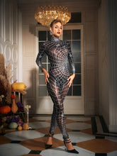 Load image into Gallery viewer, Octavia Cobweb Print Embellished Jumpsuit In Chocolate
