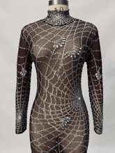 Load image into Gallery viewer, Octavia Cobweb Print Embellished Jumpsuit In Chocolate
