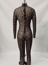 Load image into Gallery viewer, Octavia Cobweb Print Embellished Jumpsuit In Chocolate
