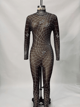Load image into Gallery viewer, Octavia Cobweb Print Embellished Jumpsuit In Chocolate
