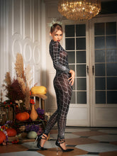 Load image into Gallery viewer, Octavia Cobweb Print Embellished Jumpsuit In Chocolate
