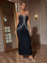 Load image into Gallery viewer, Odete Rhinestone Leafy Bandage Maxi Dress
