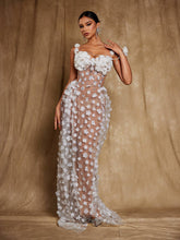 Load image into Gallery viewer, Oksana Spaghetti Flower Corset Maxi Dress In White
