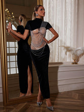 Load image into Gallery viewer, Olday Crystal Chain Draped Velvet Dress
