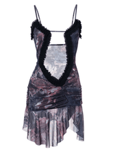 Load image into Gallery viewer, Olivier Ruched Patchwork Mesh Dress In Grey
