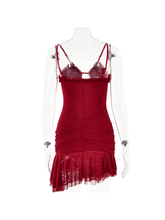 Load image into Gallery viewer, Olivier Ruched Patchwork Mesh Dress In Red
